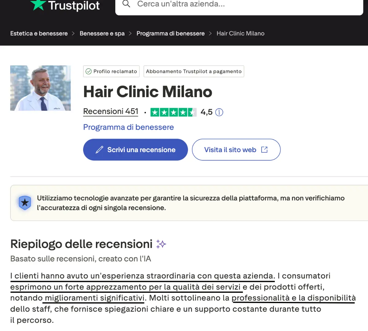 Recensioni Hair Clinic Milano